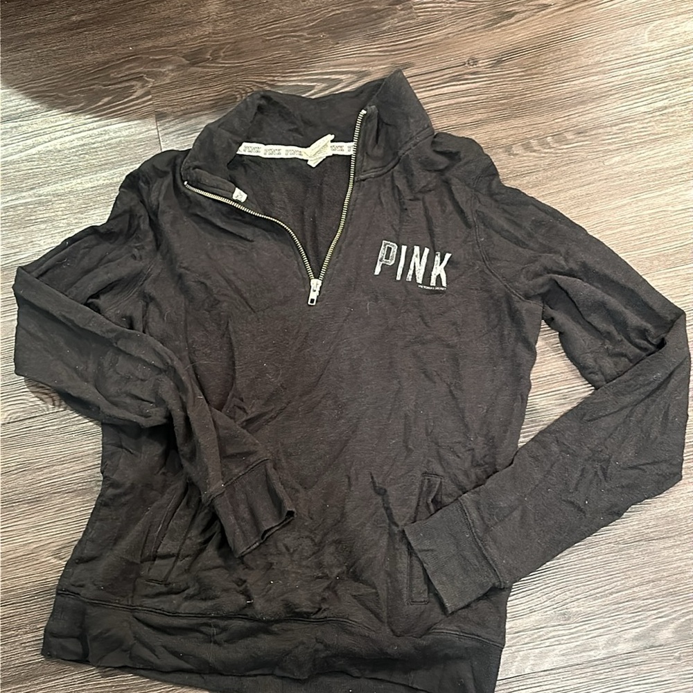 PINK Victorias Secret Black Quarter Zip Jacket Pullover Size Small